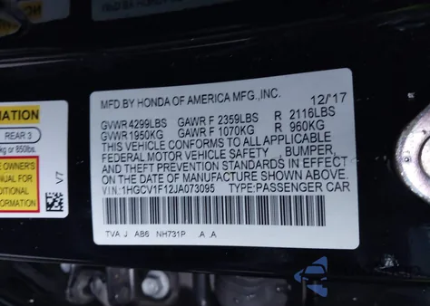 2018 Honda Accord Lx from USA, damaged, VIN 1HGCV1F12JA073095